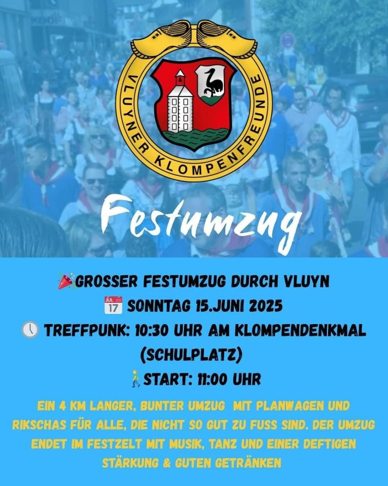 Festumzug in Vluyn am 15. Juni 2025, Treffpunkt am Marktplatz um 10 Uhr.